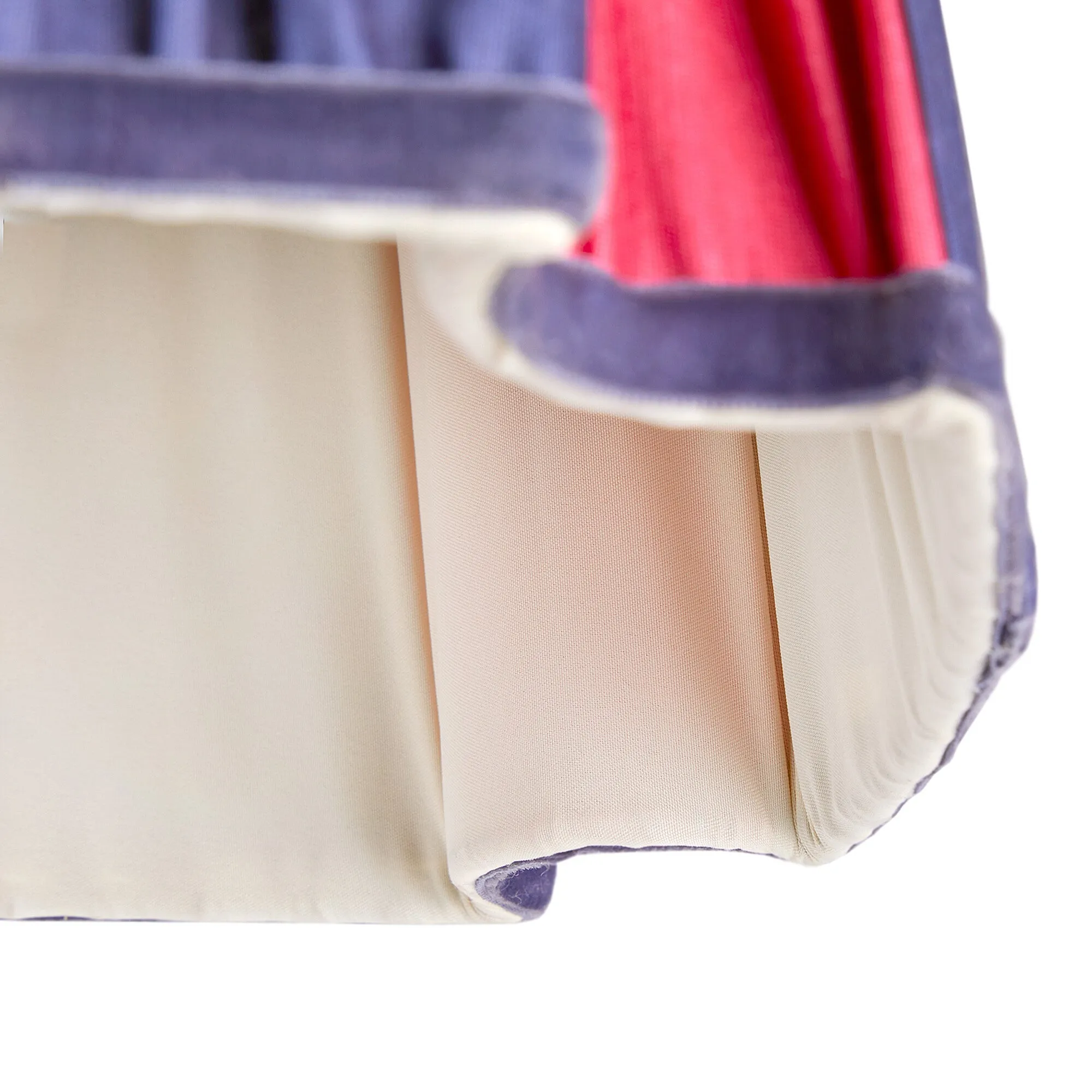 25cm fluted fancy shade in cobalt and pink silk with velvet tape