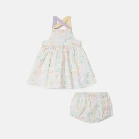 Brand Print Dress and Bloomers Set