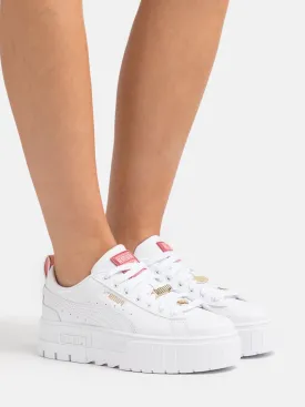 Women's Logo Brand Leather Shoes,White