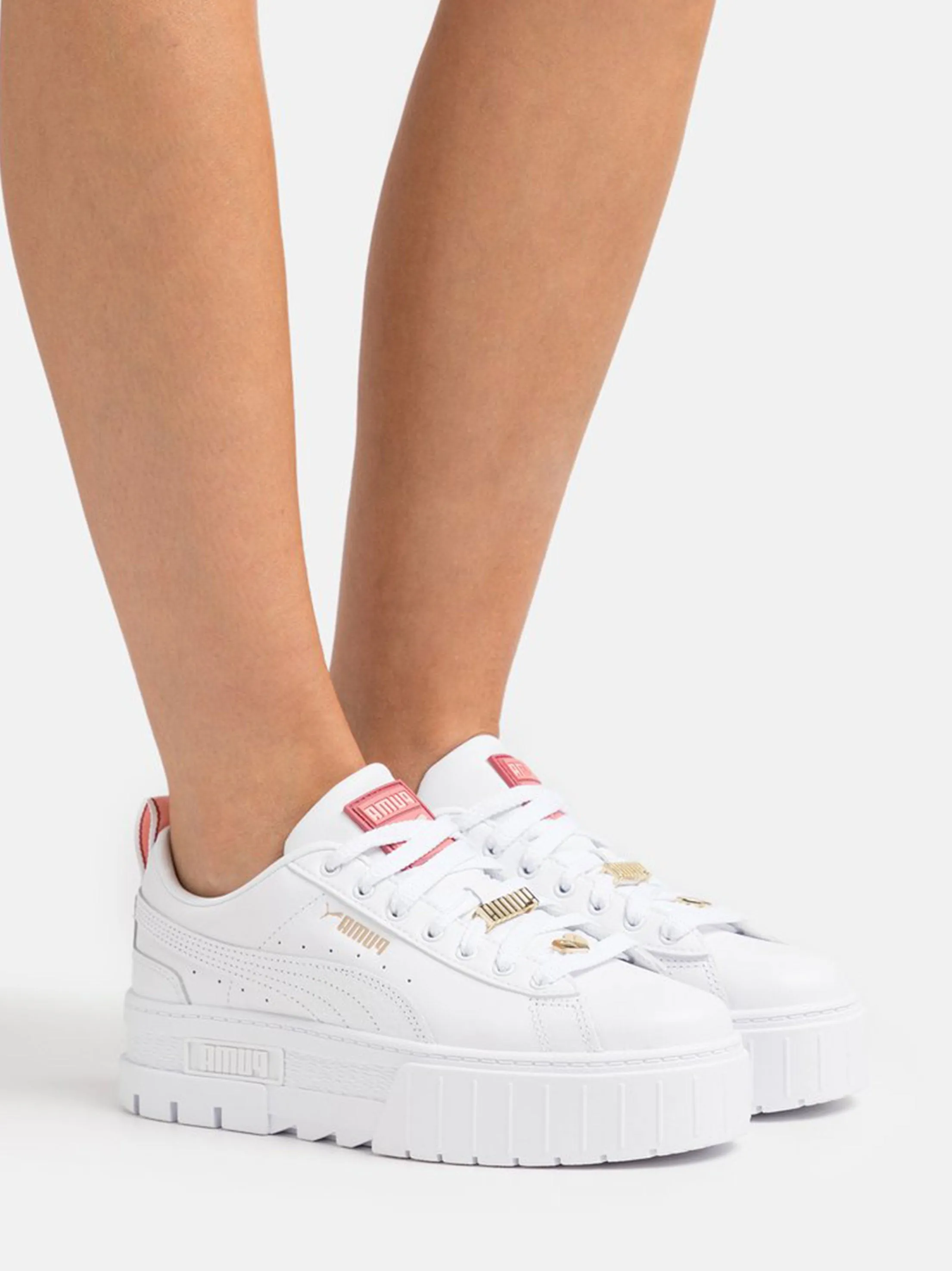 Women's Logo Brand Leather Shoes,White
